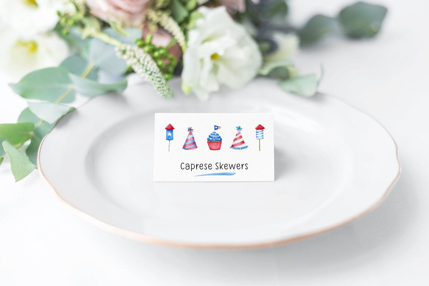 Patriotic Red, White and Blue Food Tents, Patriotic Name Cards, Printable 4th of July Place cards, Instant Download