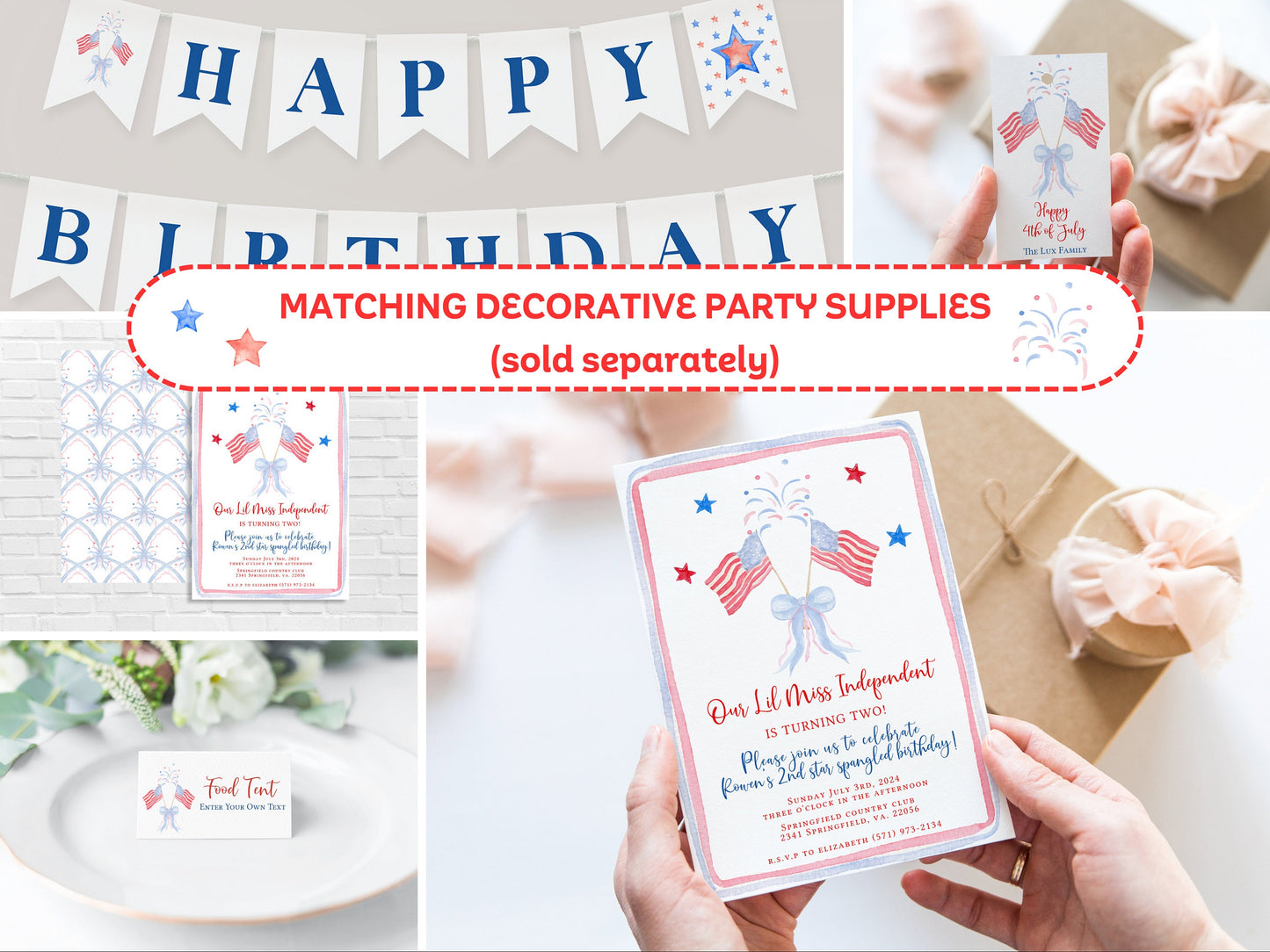 4th of July Birthday Invitation, Patriotic Invitation, American Flag Invitation, Fourth of July 2nd Birthday Party Invite, Summer Birthday
