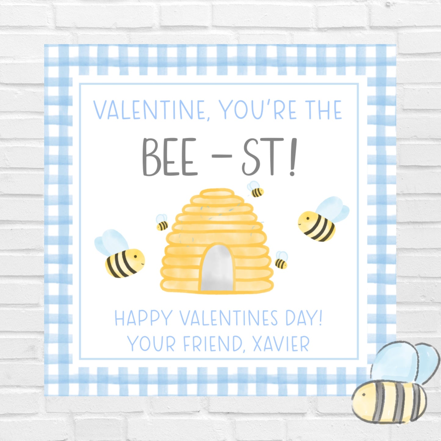 Printable Valentine Cards for Kids, Bee Valentine Gift Tag, Honey Bee Valentine, Honeycomb Preschool Classroom Valentines, Digital Download