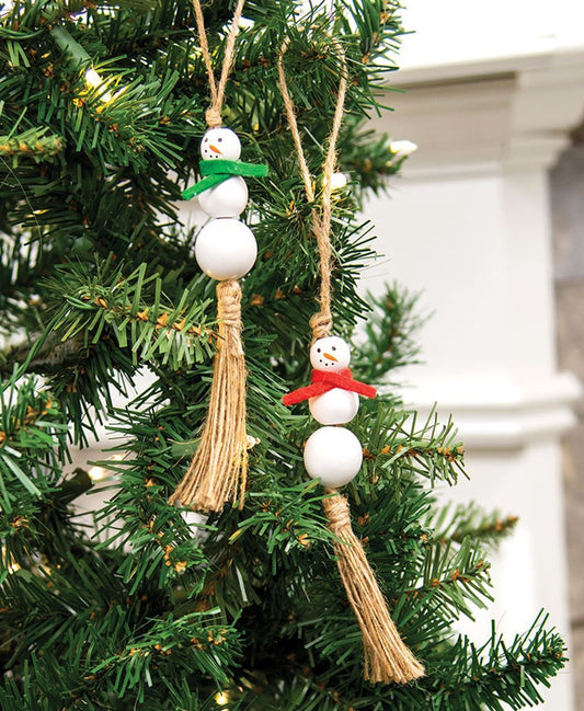 White Bead Snowman Ornament, 2 Asstd