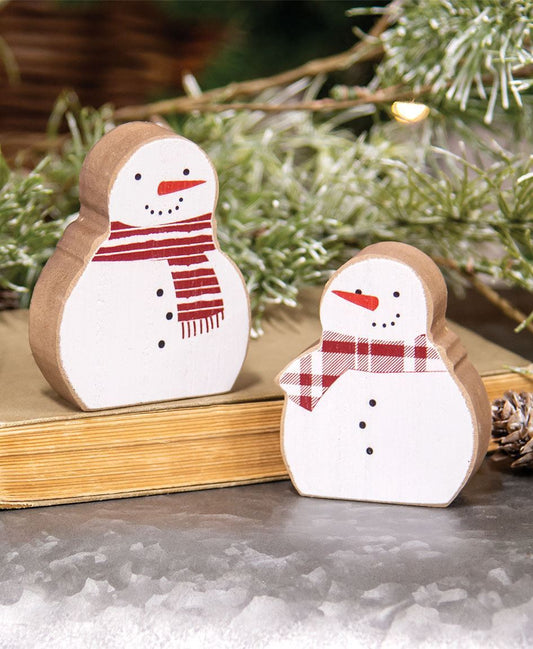 Snowmen w/Scarves Chunky Wooden Sitters, 2/Set