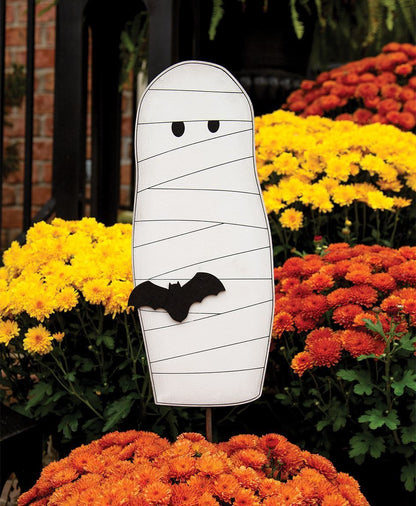 Wooden Mummy & Bat Accent/Planter Stake