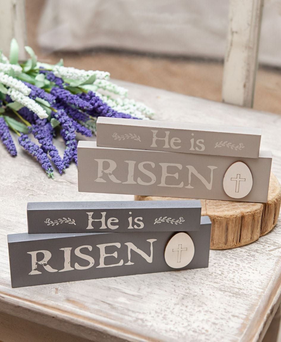 HE IS RISEN Stacking Blocks, 2 Asstd., Faith, Tiered Tray, Home Decor, Easter Decor, Farm House, Christian