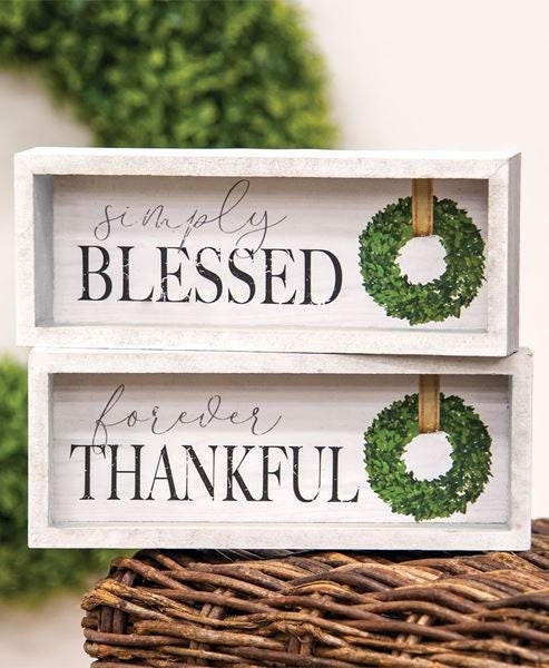 THANKFUL/BLESSED INSET Box Signs, Home Decor, Farm House Decor, Tier Tray, Tiered Tray Decor, Boxwood Wreath