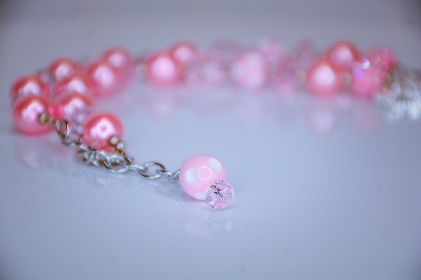 MISS MOUSE Chunky Necklace, Minnie Mouse Necklace, Rhinestone Pendant, Pink Beads Child to Adult Size Bubblegum Gum-ball Beaded Necklace