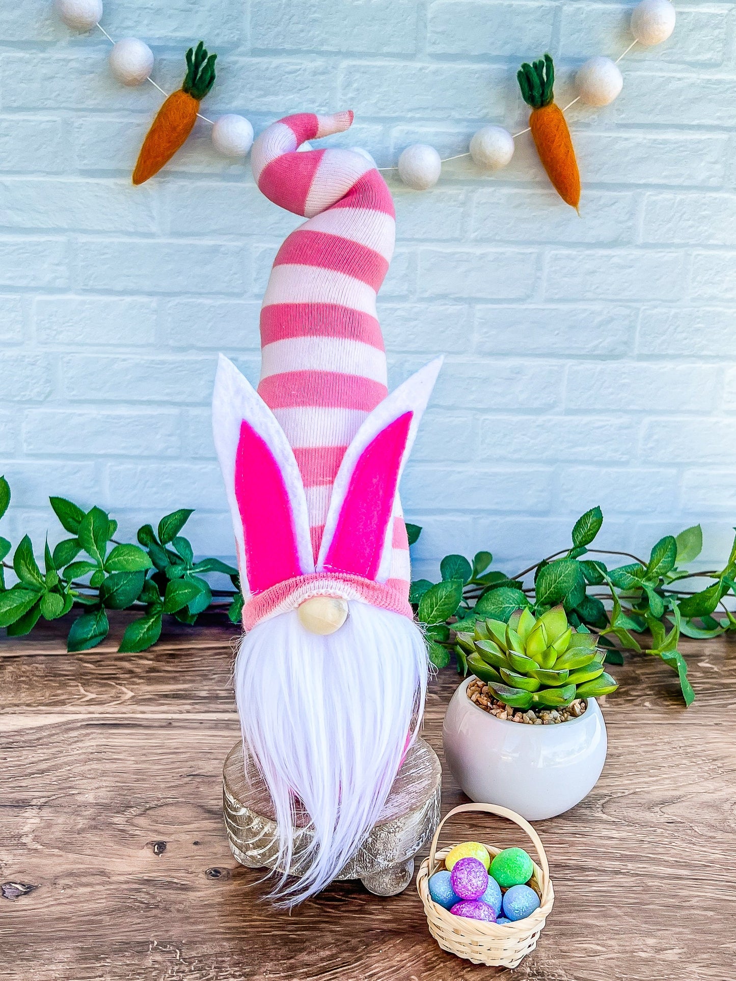 EASTER BUNNY GNOME - Home Decor - Easter Basket Gift Girls - Bunny Gnome - Spring Easter Decor - Pink & White