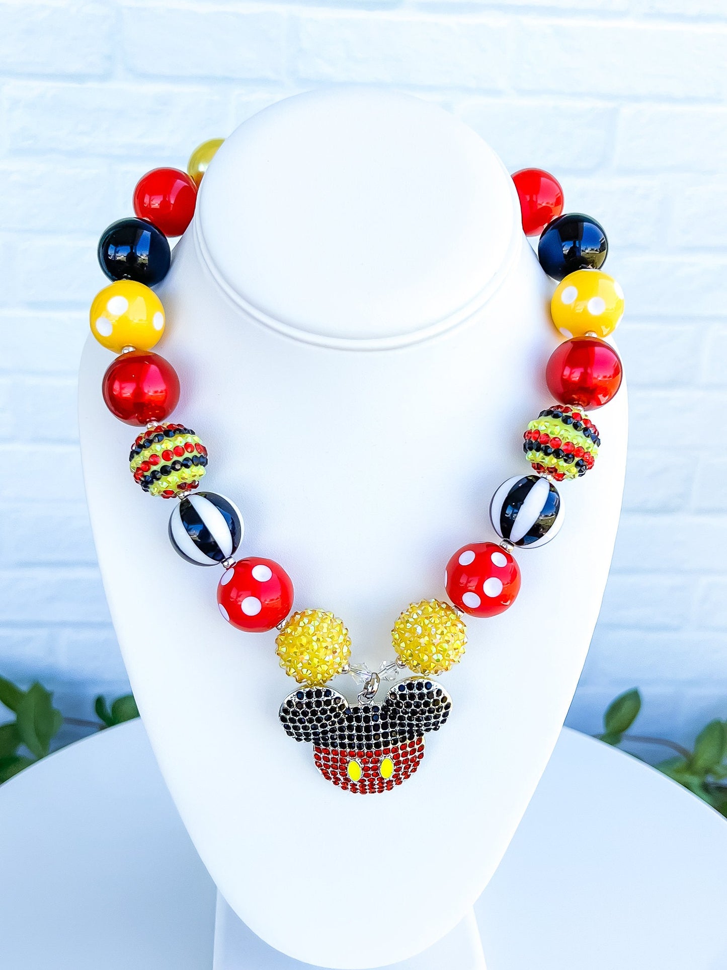 MICKEY MOUSE Chunky Necklace, Mickey Necklace, Red, Yellow, Black Beads, Child, Toddler or Baby Size Bubblegum Necklace