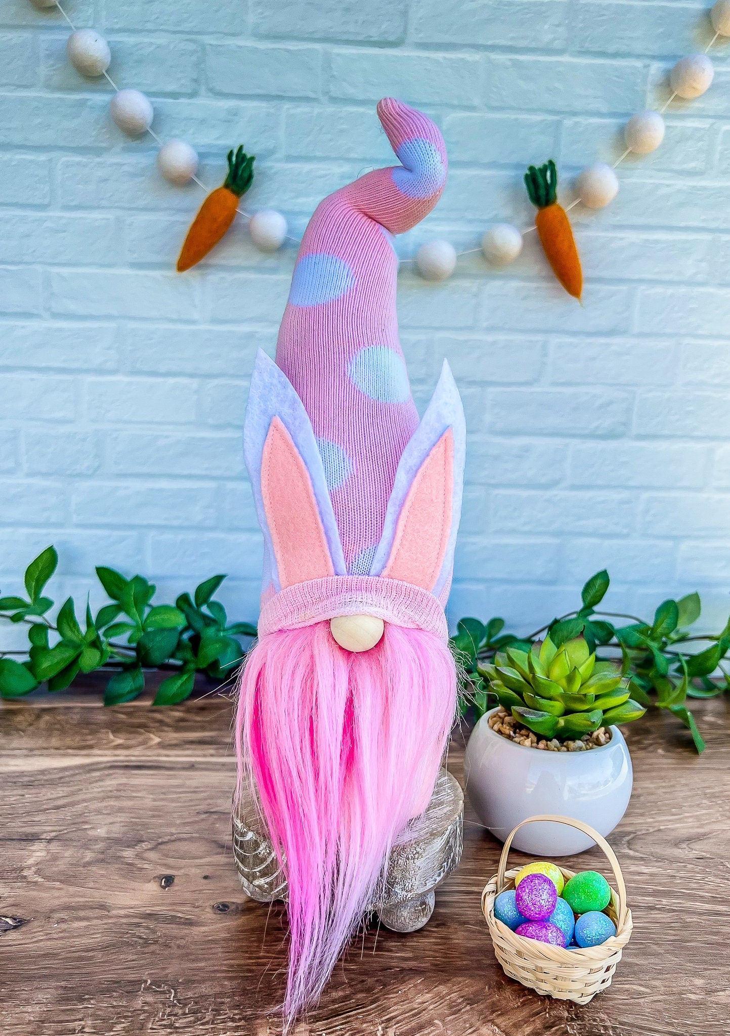 EASTER BUNNY GNOME - Home Decor - Easter Basket Gift Girls - Bunny Gnome - Spring Easter Decor - Pink & White