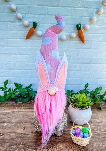 EASTER BUNNY GNOME - Home Decor - Easter Basket Gift Girls - Bunny Gnome - Spring Easter Decor - Pink & White