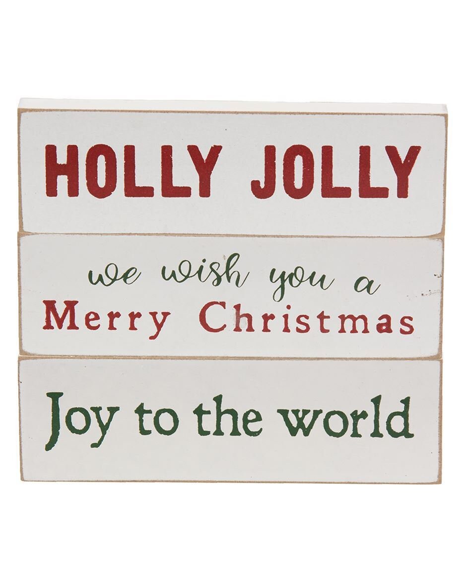 CHRISTMAS DECOR, Shelf Sitters, Holly Jolly Thin Mini Blocks, 3 Asstd. Tier Tray Decor, Christmas Blocks, Teacher Gifts