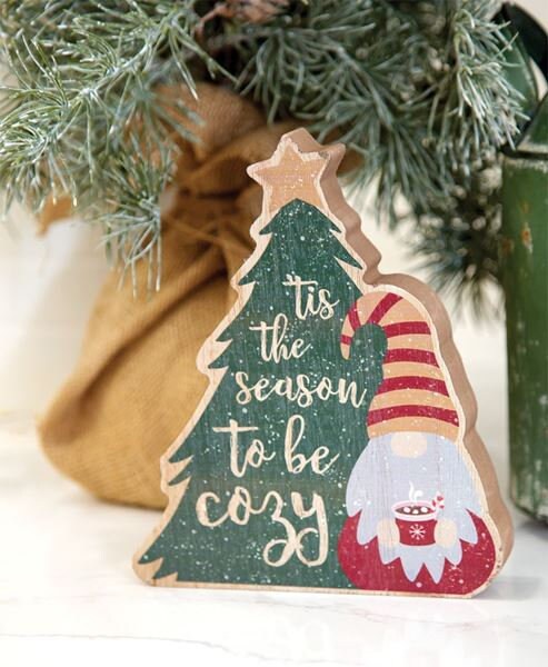 Tis the Season Hot Cocoa Gnome & Tree Chunky Sitter, Christmas Decor, Gnome