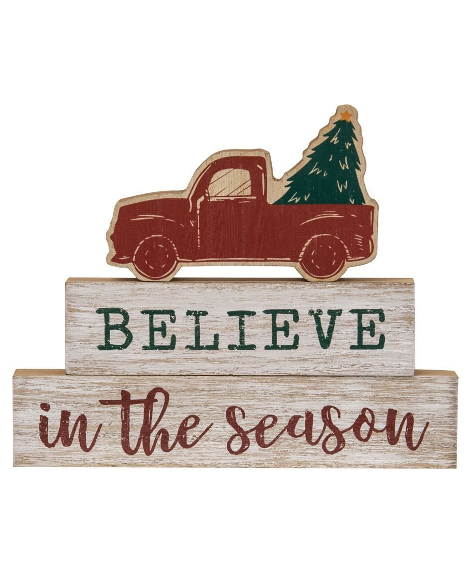 Christmas TIer Try Decor, Shelf Sitters, Believe in the Season, Truck Stackers, 3/Set, Holiday Decor, Christmas Decor, Teacher Gifts