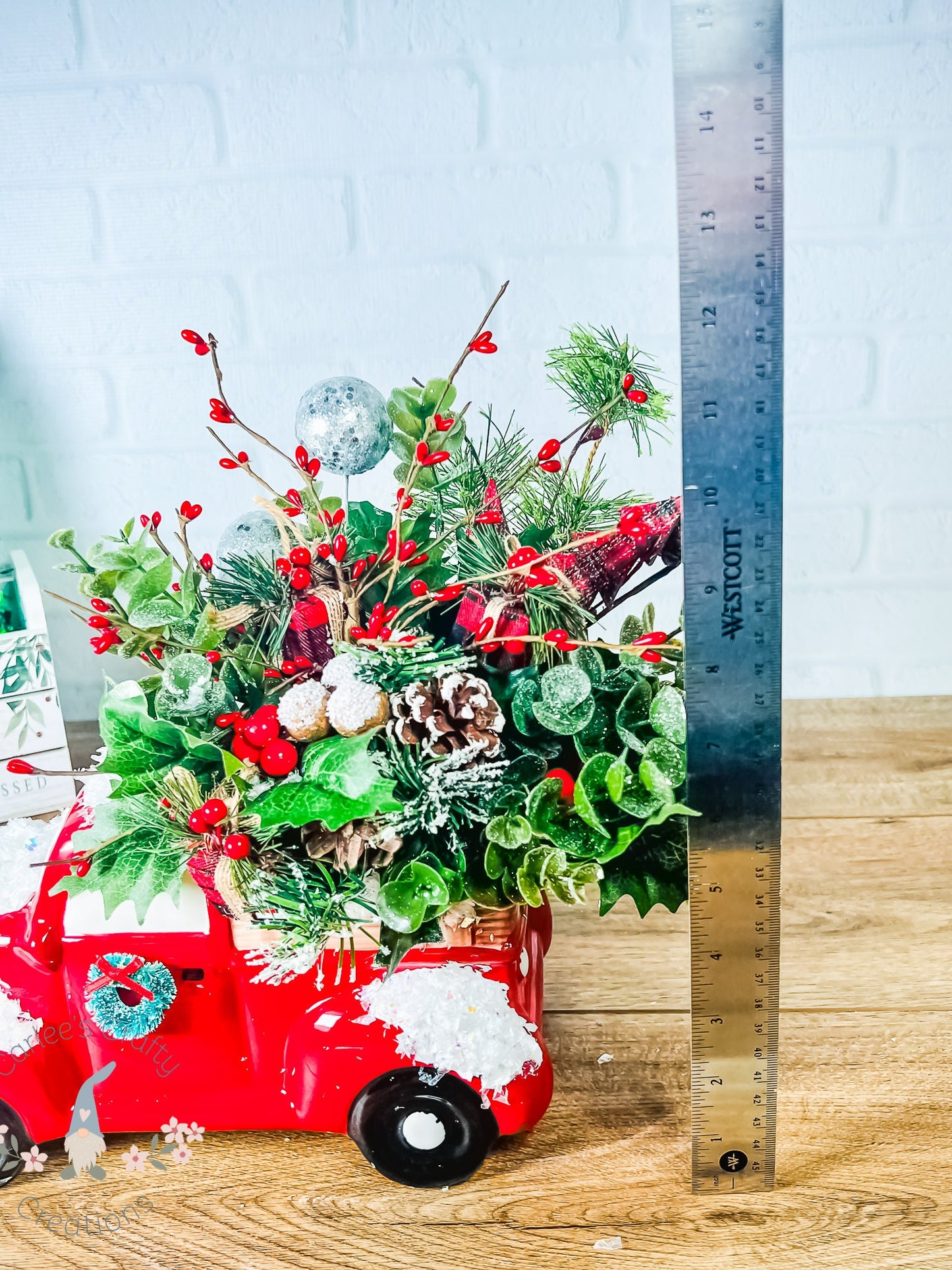 RED TRUCK, Christmas Red Truck, Christmas Centerpiece, Holiday Red Truck Floral, Rustick Truck, Christmas Snow Red Truck