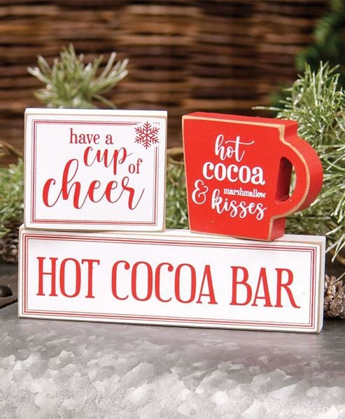 Hot Cocoa Bar Blocks, 3/Set, Tier Tray Decor, Christmas Decor, Holiday Decor