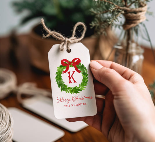 Custom Christmas Gift Tags, Set of 24 Tags, Personalized Christmas Tags, Tag for Christmas Gifts, Custom Tag with Christmas Greenery, Wreath