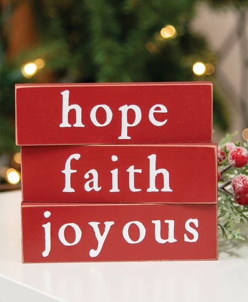 Christmas Faith Decor, Faith, Hope or Joyous Thin Mini Block, 3 Asstd, Shelf Sitters, Christmas Tiered Tray, Hope, Faith, Joy, Teacher Gifts