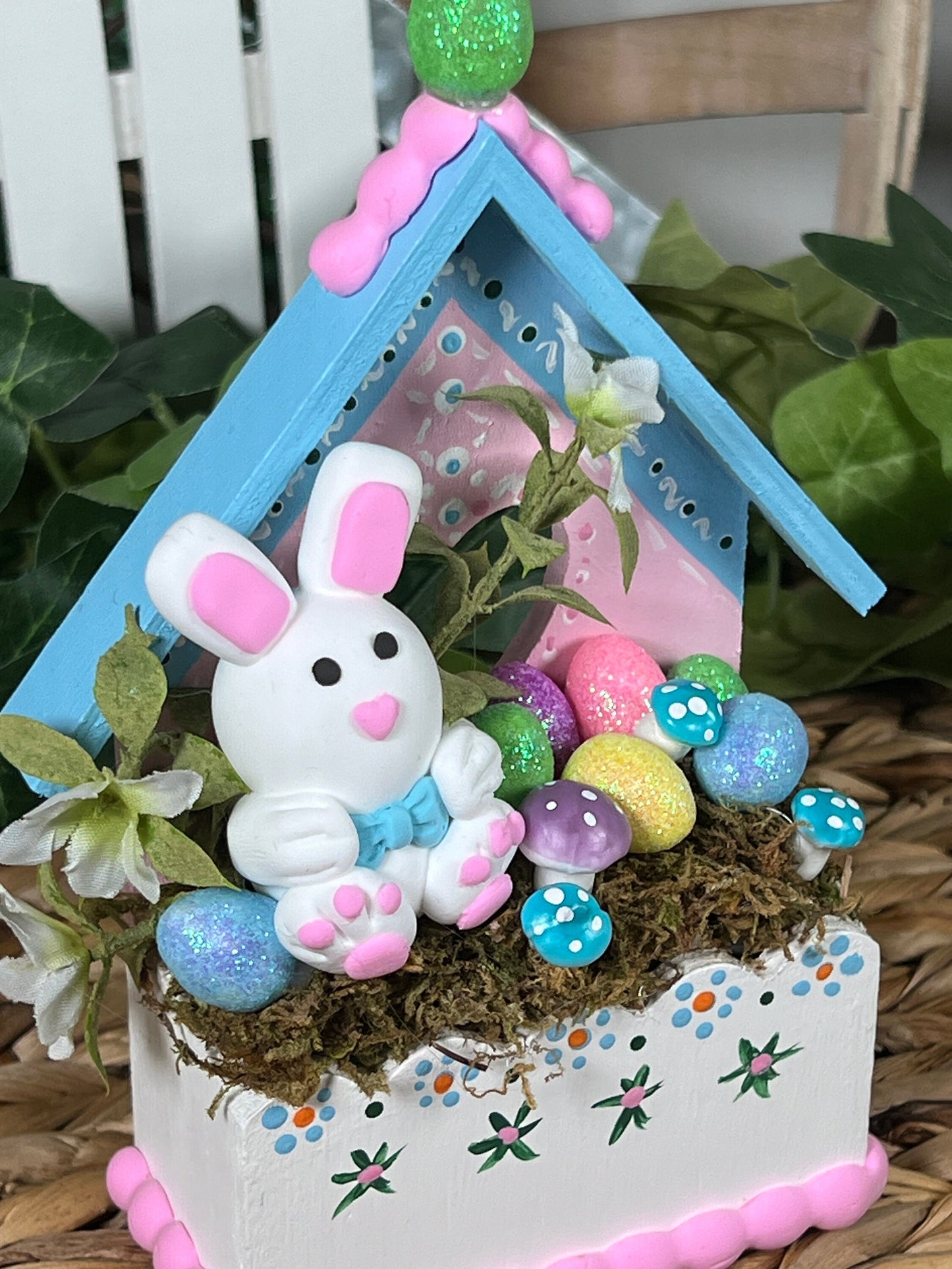 Easter bunny, Spring, Easter decor, Clay figures, Bunny decor, Tiered tray decor, Easter egg decor, Bunny with eggs, Bunny House