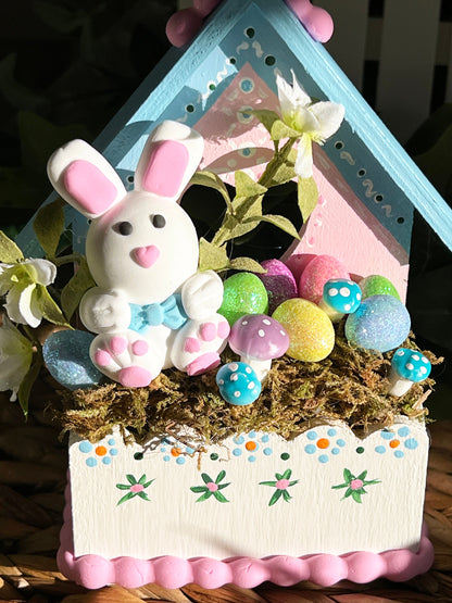 Easter bunny, Spring, Easter decor, Clay figures, Bunny decor, Tiered tray decor, Easter egg decor, Bunny with eggs, Bunny House