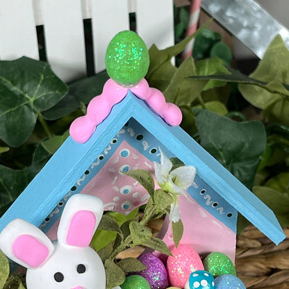 Easter bunny, Spring, Easter decor, Clay figures, Bunny decor, Tiered tray decor, Easter egg decor, Bunny with eggs, Bunny House