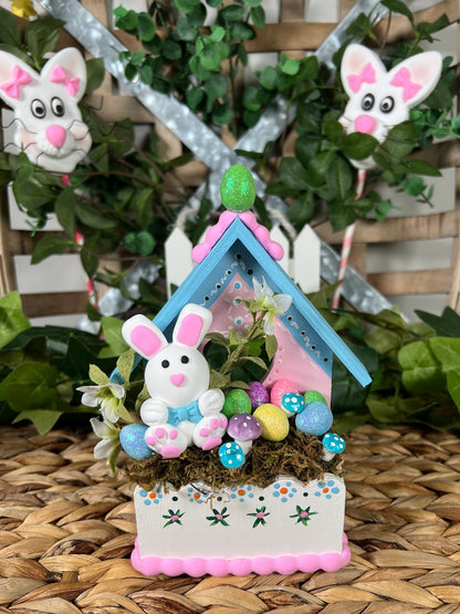 Easter bunny, Spring, Easter decor, Clay figures, Bunny decor, Tiered tray decor, Easter egg decor, Bunny with eggs, Bunny House