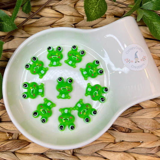 5 pcs GREEN FROG Flatback, Cabachon, Resin Frog