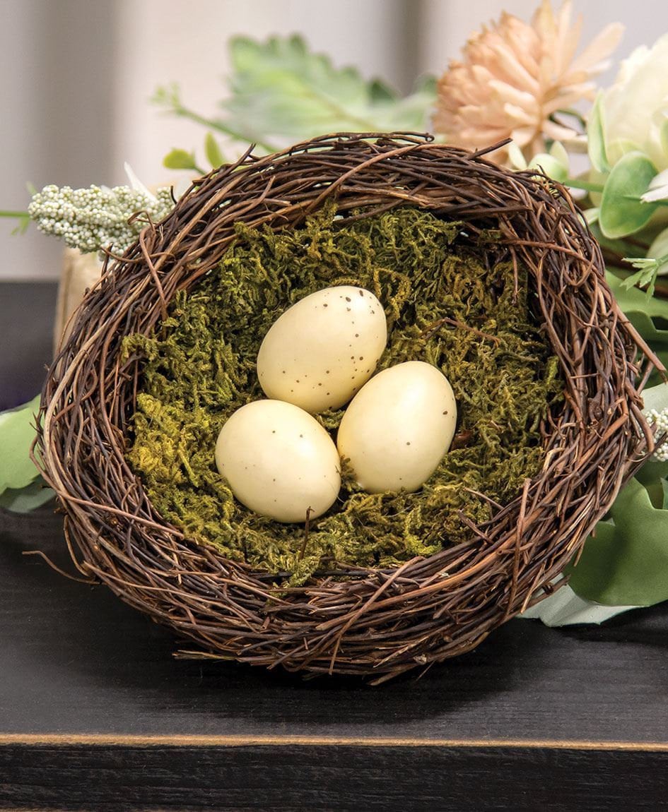 Vine & Moss Bird Nest w/Cream Eggs, 5.5", faux eggs, birds nest, spring, summer, nest with eggs