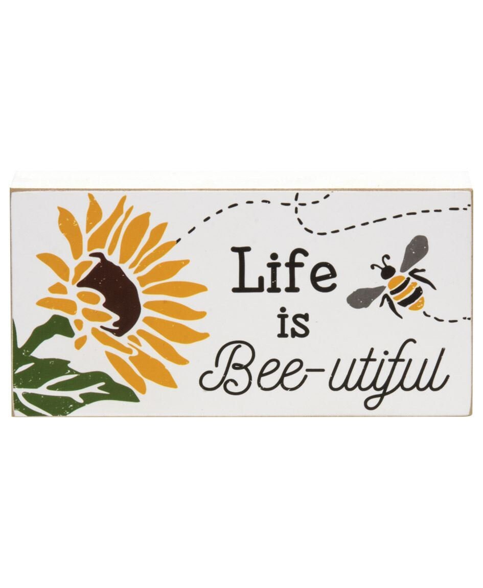 Bee-utiful Wooden Block, 3 Asstd. Bee Decor, Bee Tier Tray, Spring, Bee Wooden Blocks, Bee Wooden Blocks, Sunflower, Free Standing