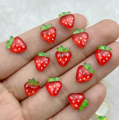Strawberry Cabochons, Strawberry Resin Flatback, Fake Bake, Strawberries for Nail Art, Scrapbook, Jewelry Making