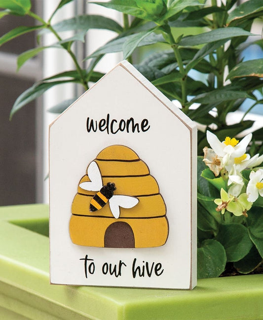 Welcome to Our Hive Wooden Block Sitter