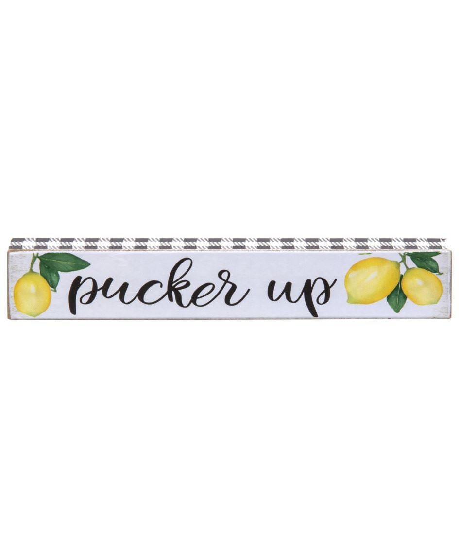 Pucker Mini Stick, 3 Asstd., Lemon, Tier Tray Decor, Free Standing, Spring, Summer, Lemon Stack, Lemon Shelf Sitter, Buffalo Plaid