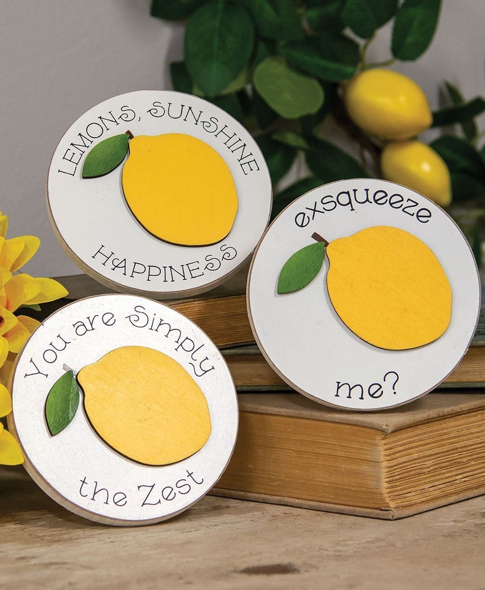 Exsqueeze Me Mini Round Easel Sign, 3 Asstd.., Tier Tray Decor, Spring, Summer, Lemon Wood Signs, Shelf Sitter, Lemon Decor