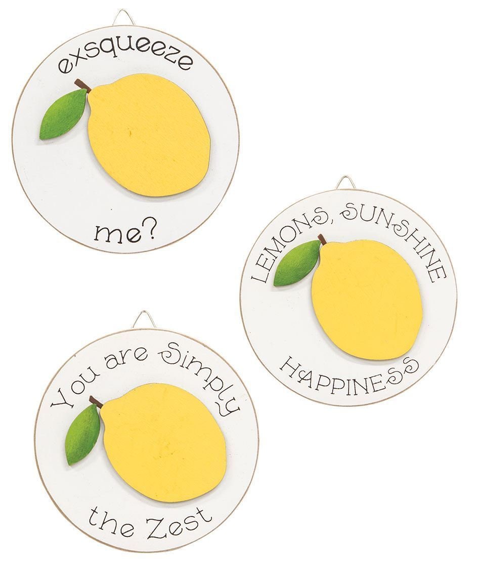 Exsqueeze Me Mini Round Easel Sign, 3 Asstd.., Tier Tray Decor, Spring, Summer, Lemon Wood Signs, Shelf Sitter, Lemon Decor