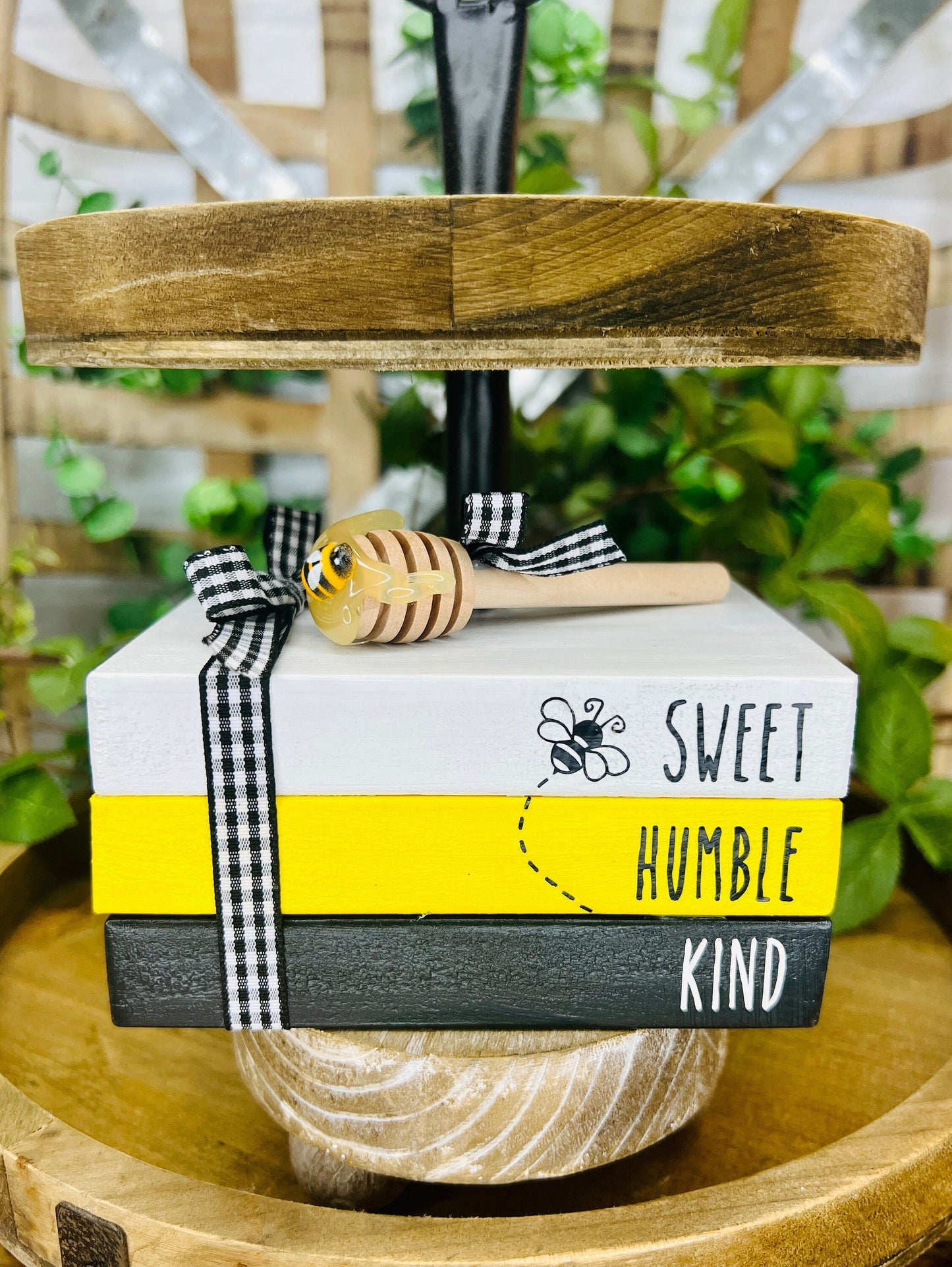 Bee Book Stack, Wooden Book Bundle, Sweet Humble Kind, Bee Decor, Bee Mini Books Farmhouse Books, Tiered Tray Decor