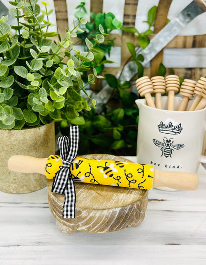 Mini Bee Gnome with rolling pin, Bumble Bee Gnome, Rolling Pin, Honey Bee Gnome, Teacher Gift, Neighbor Gift, Yellow & Black Gnome, Gnomes