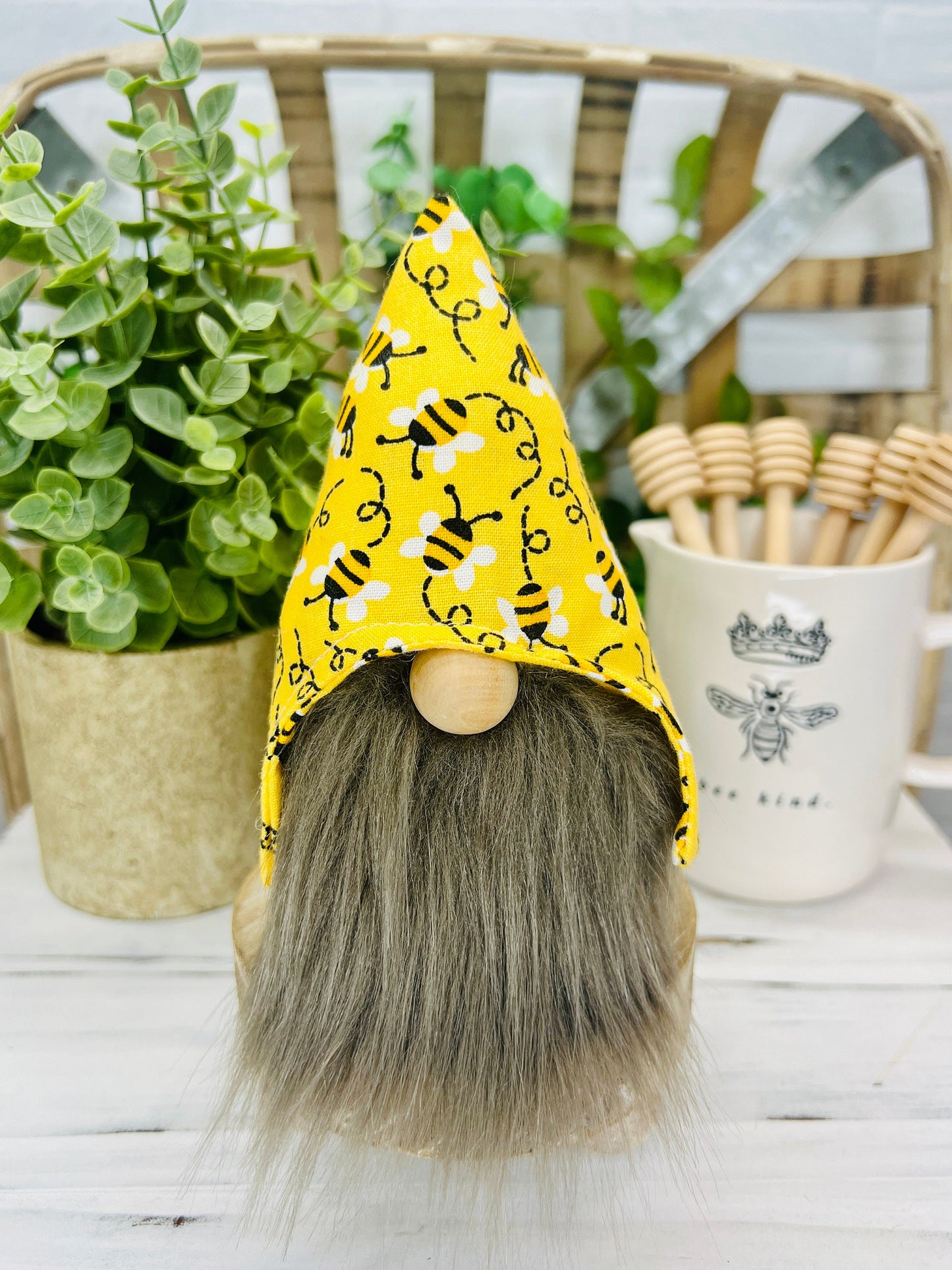 Mini Bee Gnome with rolling pin, Bumble Bee Gnome, Rolling Pin, Honey Bee Gnome, Teacher Gift, Neighbor Gift, Yellow & Black Gnome, Gnomes