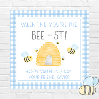 Printable Valentine Cards for Kids, Bee Valentine Gift Tag, Honey Bee Valentine, Honeycomb Preschool Classroom Valentines, Digital Download